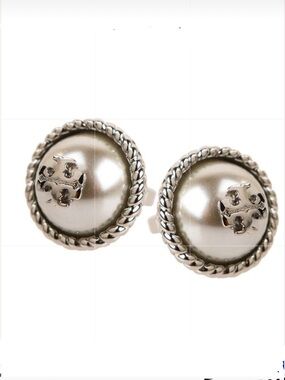 Tory Burch pearl logo earring stud in sliver